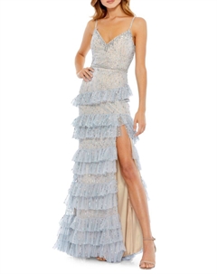 Платье с многоярусными оборками и пайетками, цвет Powder Blue Mac duggal