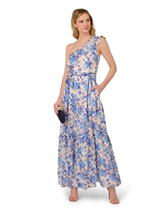 Длинное платье с асимметричным вырезом и цветочным принтом, бежевый Adrianna papell