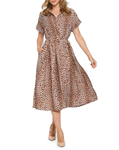 Платье миди из ткани с леопардовым принтом, цвет Mocha Renee c.