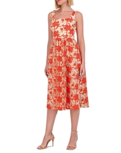 Платье-миди с цветочным принтом и сеткой, цвет Poppy Vince camuto