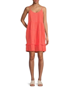 Красивое многоярусное хлопковое мини-платье, цвет Dubarry Pink Vero moda