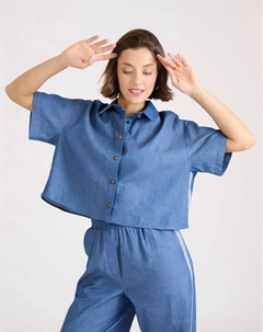 Женская кроп-кофта с коротким рукавом, индиго Naf naf