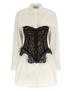 Платье-рубашка мини с кружевом и бюстье, белый Giuseppe di morabito