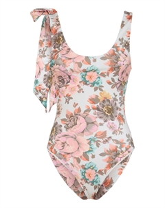 Купальник с цветочным принтом и завязанными бретельками, серый Chloe