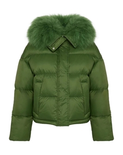 Пуховик с отделкой из овчины, зеленый Yves salomon