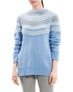 Свитер с круглым вырезом из смесовой шерсти, цвет Winter Blue Multi Theory