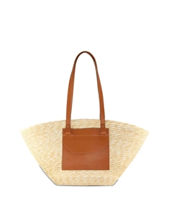 Соломенная сумка-тоут с кожаной отделкой, нейтральный Catarzi