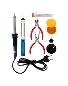 Набор для пайки 12-0166 №13 (паяльник 40Вт, подставка, губка для удаления припоя, канифоль, припой) Rexant