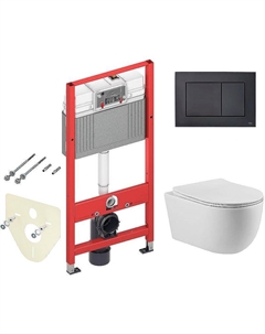 Комплект унитаза Evo Rimless VT1-34S с инсталляцией Tece Now 9400414 с сиденьем Микролифт и Черной матовой клавишей смыва Vincea