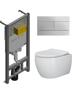 Комплект унитаза Play CN3001 с сиденьем Микролифт и инсталляцией Jacob Delafon E29025-NF+E4316-CP с клавишей смыва Хром Ceramica nova