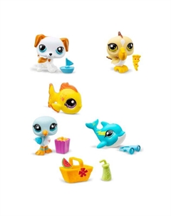 Игровой набор из 5 фигурок животных с аксессуарами коллекция Пляж Littlest pet shop