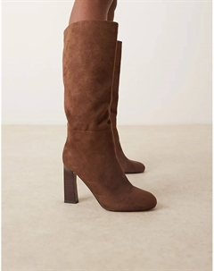 Женские сапоги Carly на блочном каблуке из замши, шоколадный Asos design