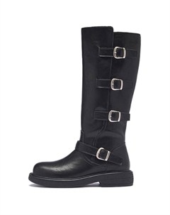 Женские сапоги в байкерском стиле с ремешками, черный Agsdon
