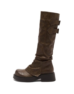 Женские сапоги высокие с ремешками, коричневый Agsdon