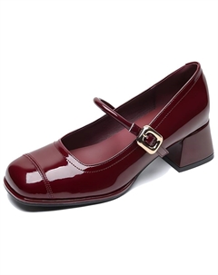 Туфли Мэри Джейн на массивном каблуке 5 см, женские, бордовые Weishibangwei