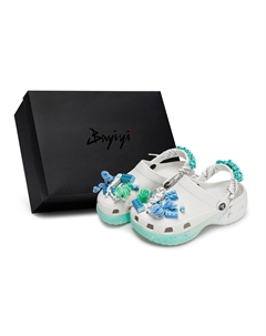 Классические сабо на платформе 811, производство, женские, лесные, летние, белые, сине-зеленые Crocs