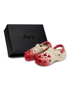 Классические сабо на платформе 811, производство, велюр, красное сердце, специальные женские сабо из обувной коробки, костяные, белые, красные Crocs