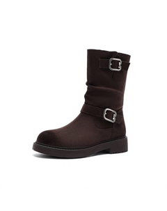 Винтажные модные теплые замшевые ботинки с флисовой подкладкой, женские ботильоны в стиле Майяра, коричневые Josiny