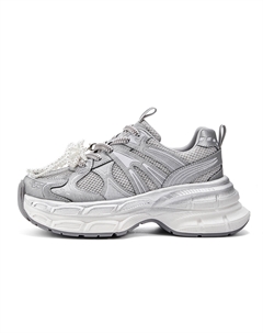 Нескользящие, дышащие, легкие, увеличивающие рост низкие кроссовки на массивной подошве для женщин, белые, серебристые Exull q