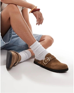 Сабо из замши с пряжкой бежевого цвета Stradivarius