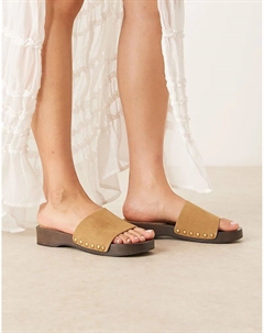 Мюли из замши коричневого цвета на плоской подошве Mango