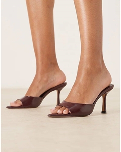 Мюли на каблуке с открытой пяткой темно-красного цвета Mango