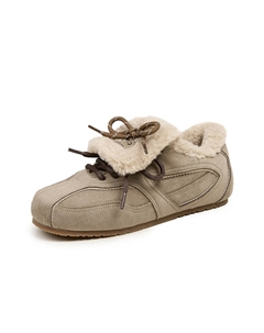 Винтажные модные зимние ботинки De Xin, утепленные, низкие, с мягкой подошвой, модные, повседневные туфли, женские, абрикосового цвета, Apricot (Fleece-Lined 350G Short Plush) Josiny