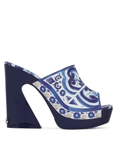 Клоги на платформе с принтом Majolica, синий Dolce&gabbana