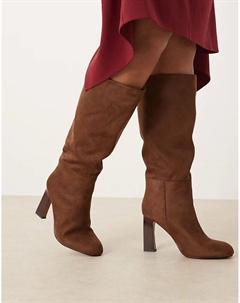 Женские сапоги Curve Carly на блочном каблуке из замши, шоколадный Asos design