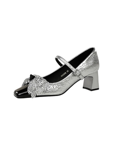 Туфли Мэри Джейн на массивном каблуке для женщин, Silver Bigtree