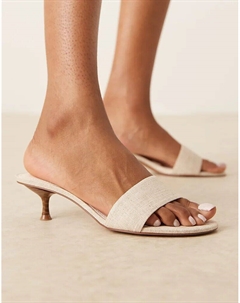 Босоножки с ремешком на каблуке из хлопка кремового цвета Mango