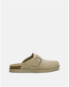 Кожаные сабо с пряжкой цвета экрю Pull & bear