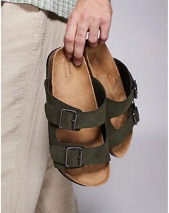 Сандалии с двумя ремешками оливкового цвета на пробковой подошве Asos design