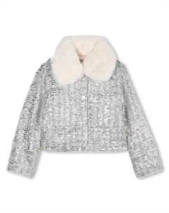 Серебристая детская куртка с меховым воротником, серебряный Billieblush