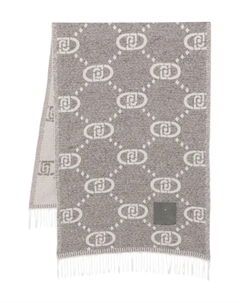 Шарф с бахромой и логотипом, серый Liu jo