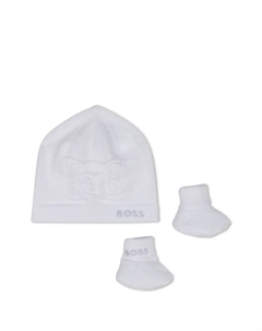 Комплект из шапки и пинеток с вышитым логотипом, белый Boss kidswear