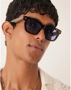 Солнцезащитные очки премиум-класса в массивной квадратной оправе в черепаховой оправе с синими линзами Asos design