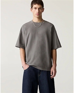 Текстурированная толстовка с короткими рукавами серого цвета Pull & bear