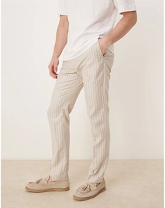 Узкие брюки из льняной смеси в кремовую тонкую полоску Asos design