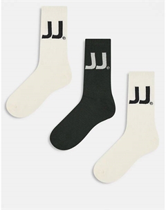 Комплект из 3 спортивных носков с логотипом JJ кремового и зеленого цветов Jack & jones