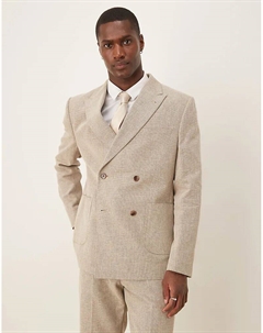 Двубортный пиджак из смеси хлопка и льна бежевого цвета Asos design