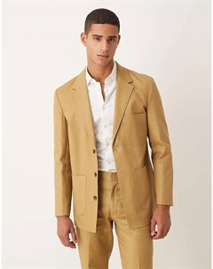 Пиджак из смеси хлопка и льна, классический, из саржи цвета верблюжьей шерсти Asos design