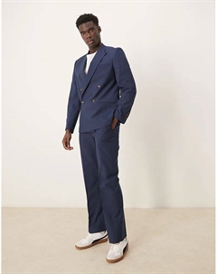 Двубортный узкий пиджак темно-синего цвета Asos design