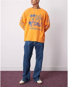 Джинсы Space свободного кроя прямого кроя с разрезами по низу, с эффектом синего мрамора Weekday