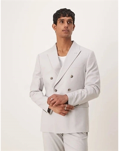 Двубортный пиджак из льняной смеси, классический, цвета гальки Asos design