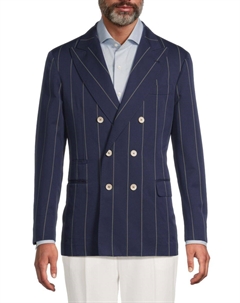 Современный полосатый пиджак из смесовой шерсти, цвет Blue Brown Brunello cucinelli
