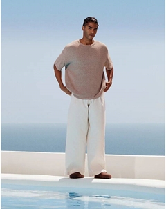 Широкие брюки из льняной смеси белого цвета со складками спереди Asos design