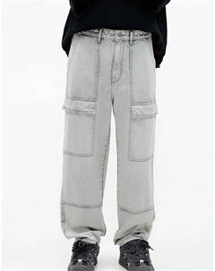 Джинсы-карго мешковатого кроя темно-серого цвета Pull & bear