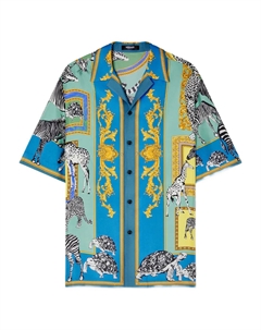Шелковая рубашка с принтом сафари, синий Versace