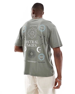 Футболка свободного кроя с принтом «солнце» на спине серого цвета Only & sons